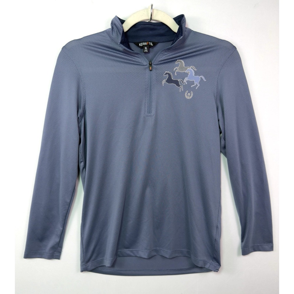 Kerrits Kids Blue Mesh Solid Quarter Zip Long Sleeve Riding Shirt Size XL Horse